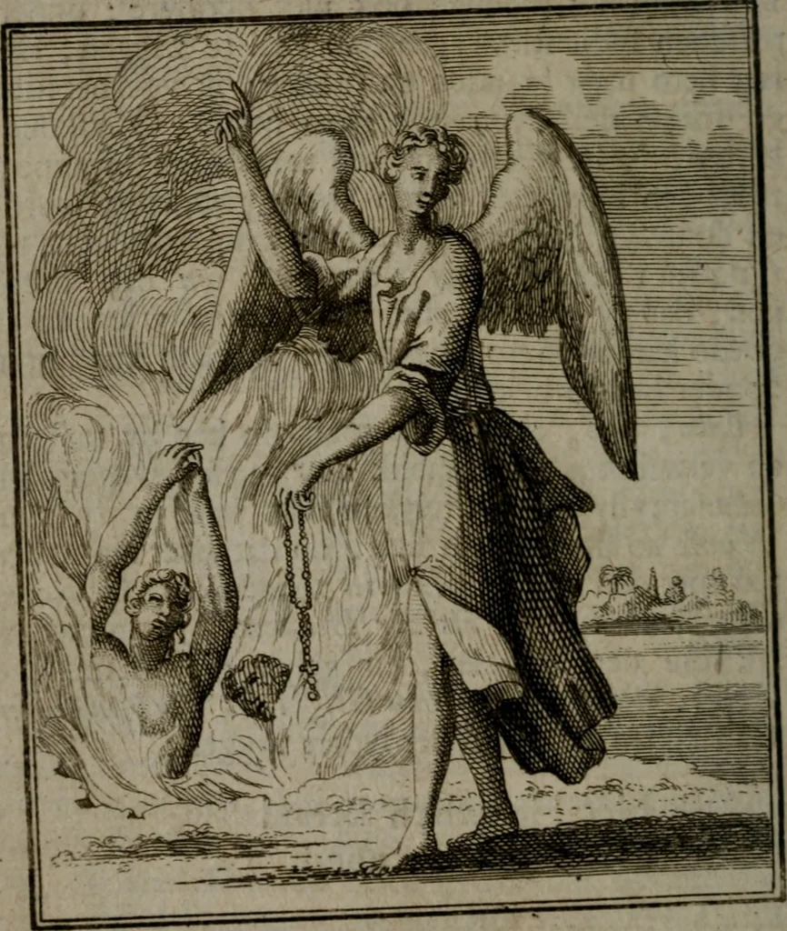 An illustration from De kapelle der dooden, of de algemeene dooden-spiegel. In welken alle menschen, van wat staat of rang zy zyn mogen, zich tot hun nut konnen beschouwen; om indagtig te zyn het memento mori, of gedenkt to sterven .., 1741, leaf 335