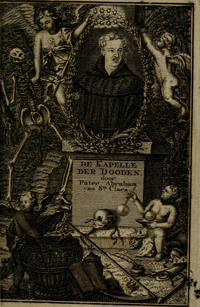 An illustration from De kapelle der dooden, of de algemeene dooden-spiegel. In welken alle menschen, van wat staat of rang zy zyn mogen, zich tot hun nut konnen beschouwen; om indagtig te zyn het memento mori, of gedenkt to sterven .., 1741, leaf 4