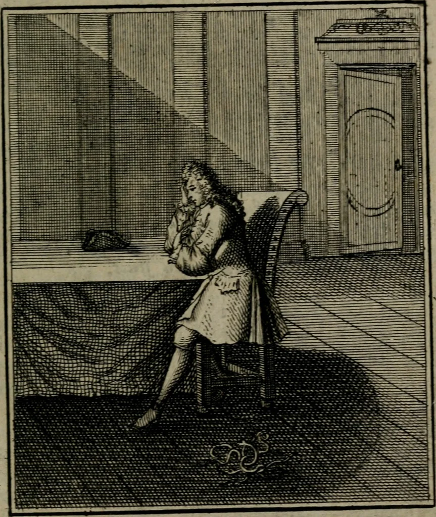 An illustration from De kapelle der dooden, of de algemeene dooden-spiegel. In welken alle menschen, van wat staat of rang zy zyn mogen, zich tot hun nut konnen beschouwen; om indagtig te zyn het memento mori, of gedenkt to sterven .., 1741, leaf 74