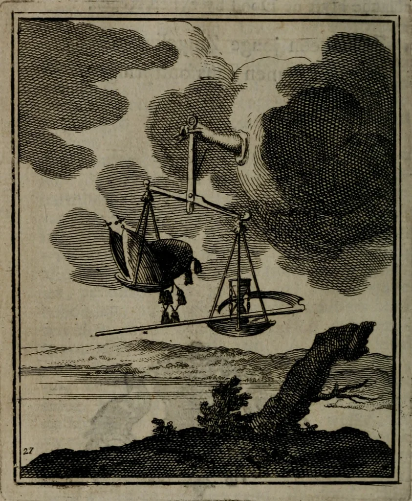 An illustration from De kapelle der dooden, of, De algemeene doodenspiegel : in welken all menschen, van wat staat of rang zy zyn mogen, zich tot hun nut konnen beschouwen : om indagtig ti zyn het memento mori, gedenkt te sterven ..., 1737, leaf 133