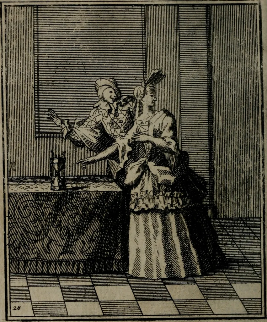 An illustration from De kapelle der dooden, of, De algemeene doodenspiegel : in welken all menschen, van wat staat of rang zy zyn mogen, zich tot hun nut konnen beschouwen : om indagtig ti zyn het memento mori, gedenkt te sterven ..., 1737, leaf 137