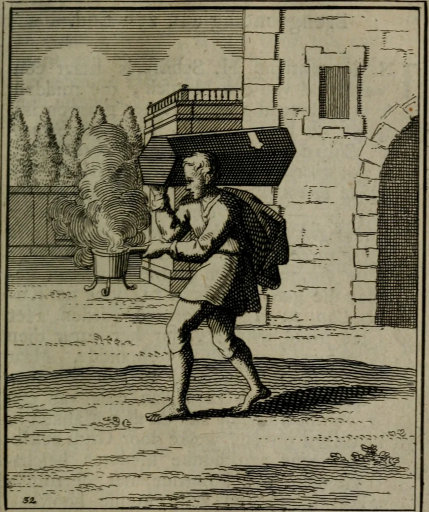 An illustration from De kapelle der dooden, of, De algemeene doodenspiegel : in welken all menschen, van wat staat of rang zy zyn mogen, zich tot hun nut konnen beschouwen : om indagtig ti zyn het memento mori, gedenkt te sterven ..., 1737, leaf 160