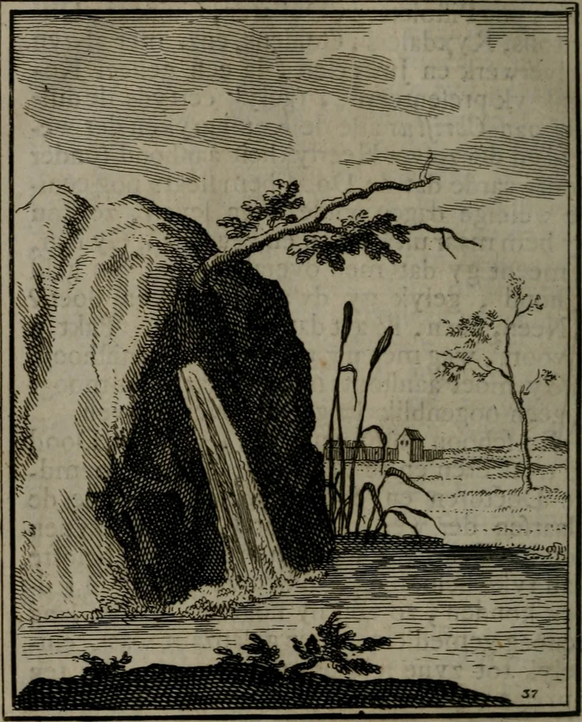 An illustration from De kapelle der dooden, of, De algemeene doodenspiegel : in welken all menschen, van wat staat of rang zy zyn mogen, zich tot hun nut konnen beschouwen : om indagtig ti zyn het memento mori, gedenkt te sterven ..., 1737, leaf 183