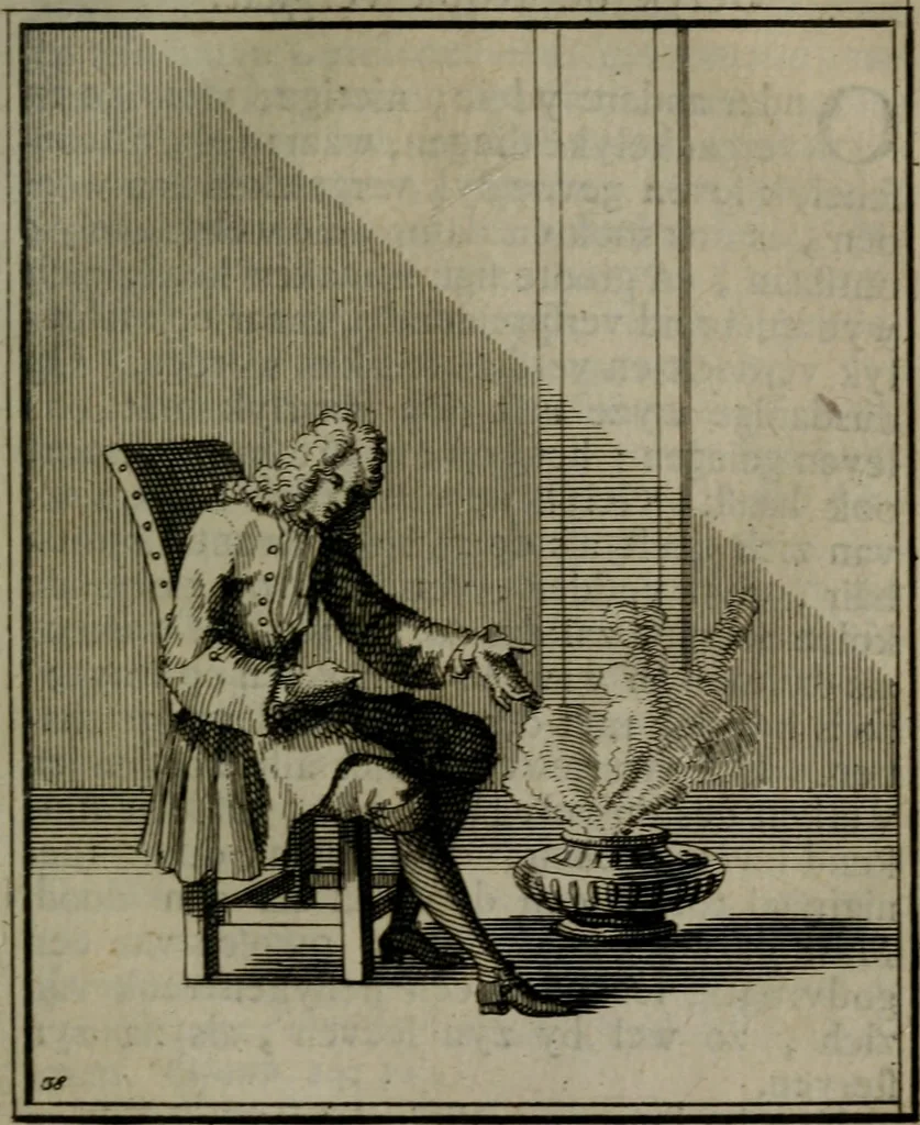 An illustration from De kapelle der dooden, of, De algemeene doodenspiegel : in welken all menschen, van wat staat of rang zy zyn mogen, zich tot hun nut konnen beschouwen : om indagtig ti zyn het memento mori, gedenkt te sterven ..., 1737, leaf 186