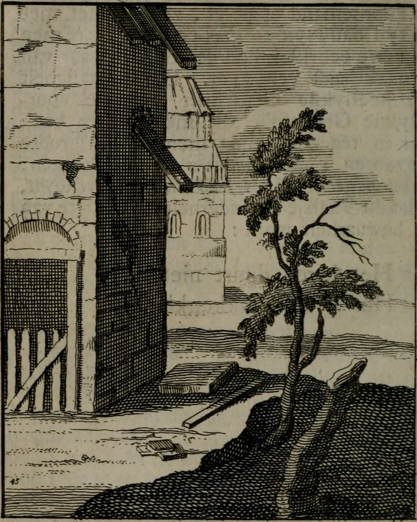 An illustration from De kapelle der dooden, of, De algemeene doodenspiegel : in welken all menschen, van wat staat of rang zy zyn mogen, zich tot hun nut konnen beschouwen : om indagtig ti zyn het memento mori, gedenkt te sterven ..., 1737, leaf 215
