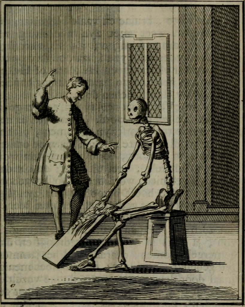 An illustration from De kapelle der dooden, of, De algemeene doodenspiegel : in welken all menschen, van wat staat of rang zy zyn mogen, zich tot hun nut konnen beschouwen : om indagtig ti zyn het memento mori, gedenkt te sterven ..., 1737, leaf 224