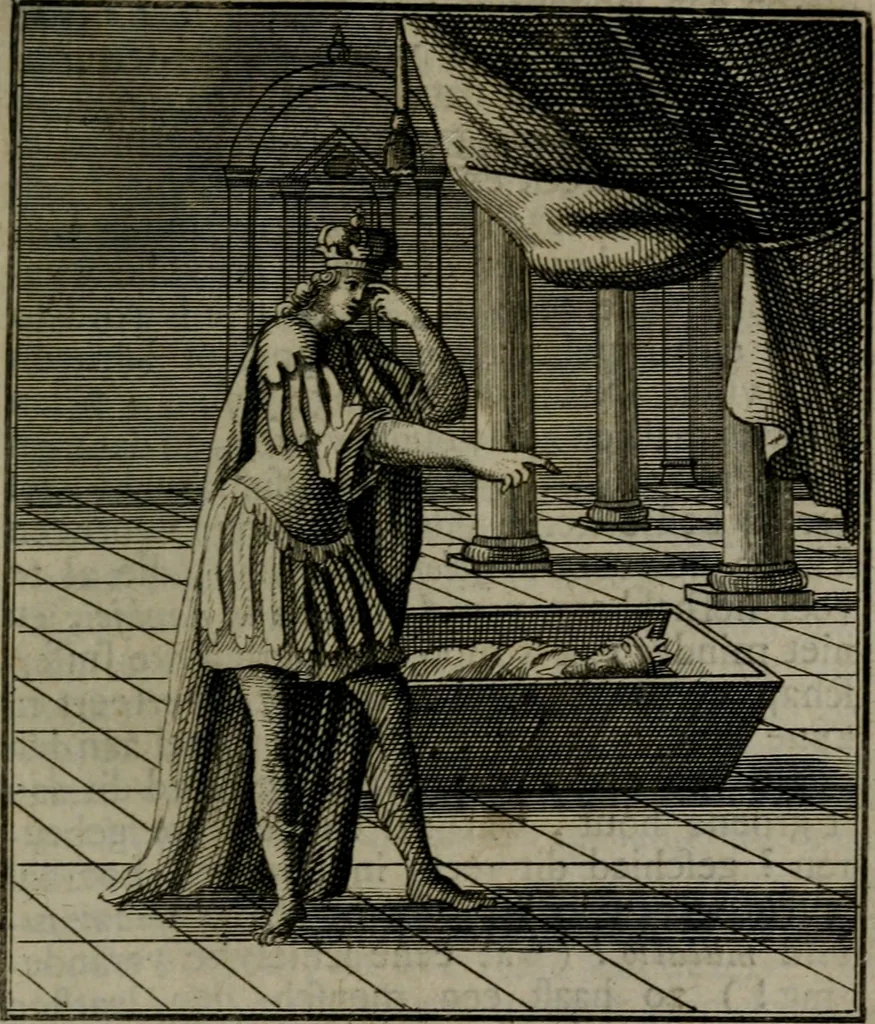 An illustration from De kapelle der dooden, of, De algemeene doodenspiegel : in welken all menschen, van wat staat of rang zy zyn mogen, zich tot hun nut konnen beschouwen : om indagtig ti zyn het memento mori, gedenkt te sterven ..., 1737, leaf 292