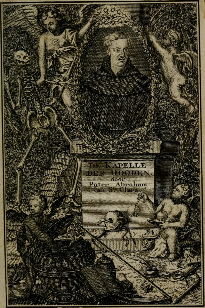 An illustration from De kapelle der dooden, of, De algemeene doodenspiegel : in welken all menschen, van wat staat of rang zy zyn mogen, zich tot hun nut konnen beschouwen : om indagtig ti zyn het memento mori, gedenkt te sterven ..., 1737, leaf 6