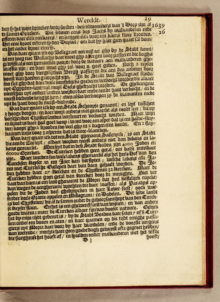 An illustration from De kleyne wonderlijcke werelt, : bestaende in dese keyserrijken, coningrijken en landen, als Turckyen, Hungaryen, Poolen, Ruslant, Bohemen, Oostenrijck, Duytschlant, Hispanien, Vranckrijck, Italien, Engelandt, het Landt van Beloften, het Nieuwe Ierusalem en Bresilien., 1649, leaf 51