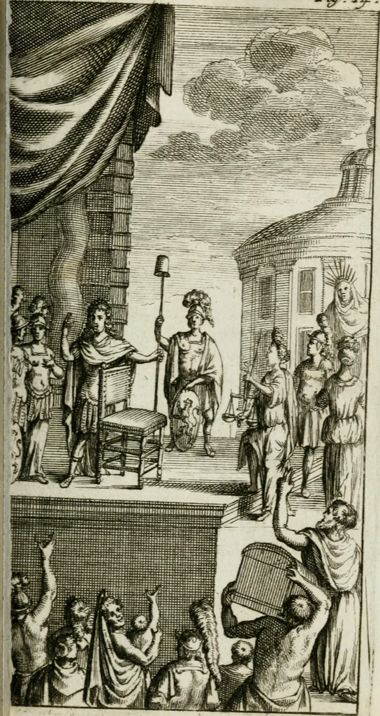 An illustration from De konincklycke triumphe : vertoonende alle de eerpoorten, met desselfs besondere sinne-beelden, en hare beschryvinge, ten getale van in de 60, opgerecht in s' Gravenhage 1691 ter eere van Willem de III koningh van Groot Brittanjen, 1691, leaf 106