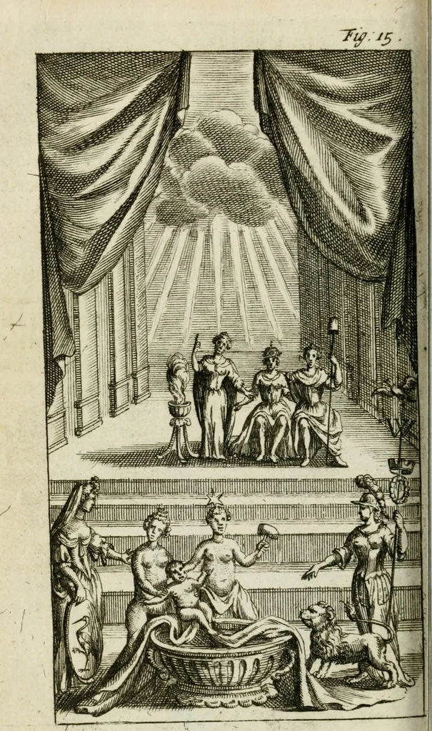 An illustration from De konincklycke triumphe : vertoonende alle de eerpoorten, met desselfs besondere sinne-beelden, en hare beschryvinge, ten getale van in de 60, opgerecht in s' Gravenhage 1691 ter eere van Willem de III koningh van Groot Brittanjen, 1691, leaf 109