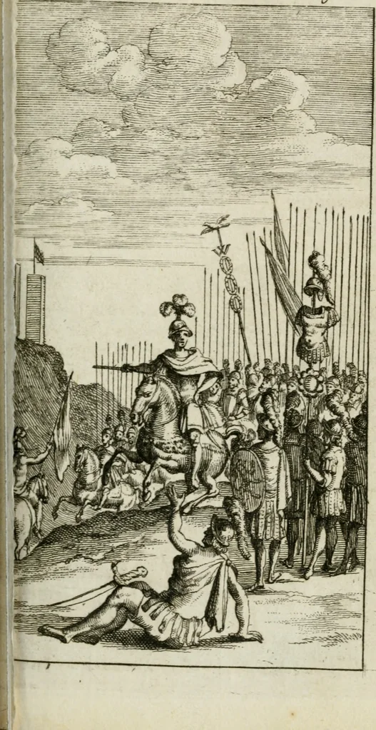 An illustration from De konincklycke triumphe : vertoonende alle de eerpoorten, met desselfs besondere sinne-beelden, en hare beschryvinge, ten getale van in de 60, opgerecht in s' Gravenhage 1691 ter eere van Willem de III koningh van Groot Brittanjen, 1691, leaf 112