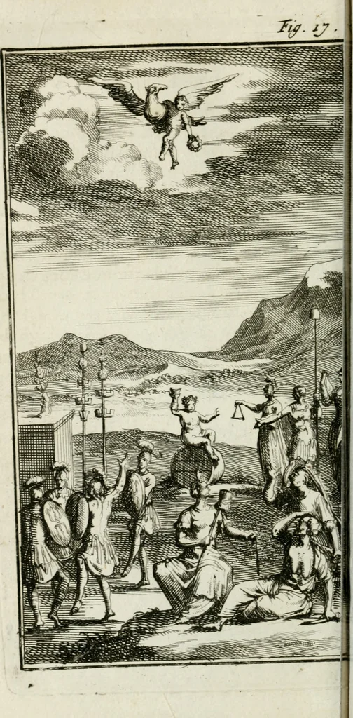 An illustration from De konincklycke triumphe : vertoonende alle de eerpoorten, met desselfs besondere sinne-beelden, en hare beschryvinge, ten getale van in de 60, opgerecht in s' Gravenhage 1691 ter eere van Willem de III koningh van Groot Brittanjen, 1691, leaf 115