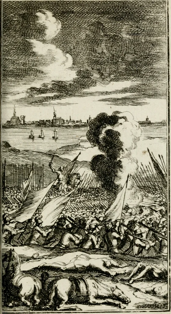 An illustration from De konincklycke triumphe : vertoonende alle de eerpoorten, met desselfs besondere sinne-beelden, en hare beschryvinge, ten getale van in de 60, opgerecht in s' Gravenhage 1691 ter eere van Willem de III koningh van Groot Brittanjen, 1691, leaf 136