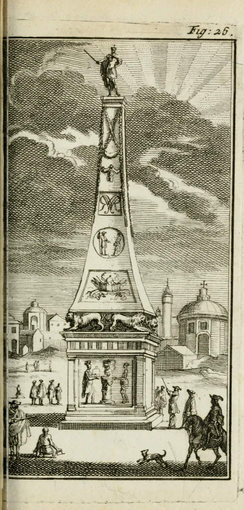 An illustration from De konincklycke triumphe : vertoonende alle de eerpoorten, met desselfs besondere sinne-beelden, en hare beschryvinge, ten getale van in de 60, opgerecht in s' Gravenhage 1691 ter eere van Willem de III koningh van Groot Brittanjen, 1691, leaf 142
