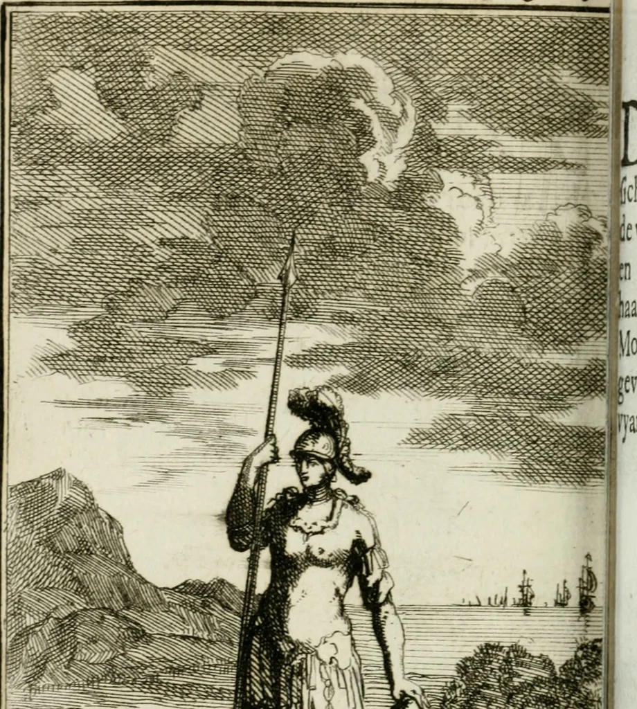 An illustration from De konincklycke triumphe : vertoonende alle de eerpoorten, met desselfs besondere sinne-beelden, en hare beschryvinge, ten getale van in de 60, opgerecht in s' Gravenhage 1691 ter eere van Willem de III koningh van Groot Brittanjen, 1691, leaf 151