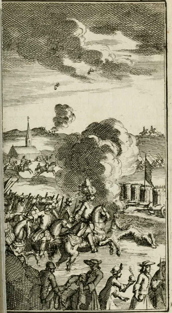 An illustration from De konincklycke triumphe : vertoonende alle de eerpoorten, met desselfs besondere sinne-beelden, en hare beschryvinge, ten getale van in de 60, opgerecht in s' Gravenhage 1691 ter eere van Willem de III koningh van Groot Brittanjen, 1691, leaf 160