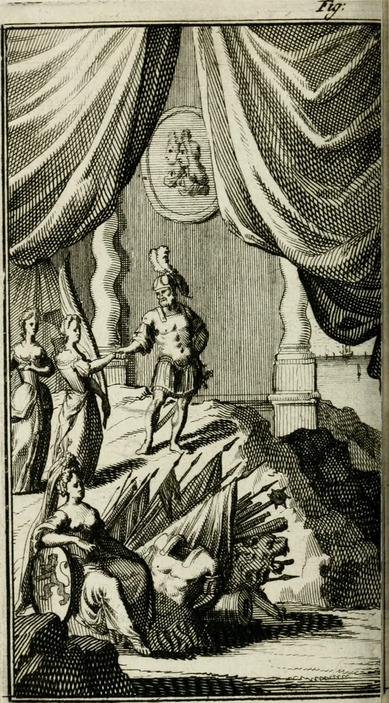 An illustration from De konincklycke triumphe : vertoonende alle de eerpoorten, met desselfs besondere sinne-beelden, en hare beschryvinge, ten getale van in de 60, opgerecht in s' Gravenhage 1691 ter eere van Willem de III koningh van Groot Brittanjen, 1691, leaf 193