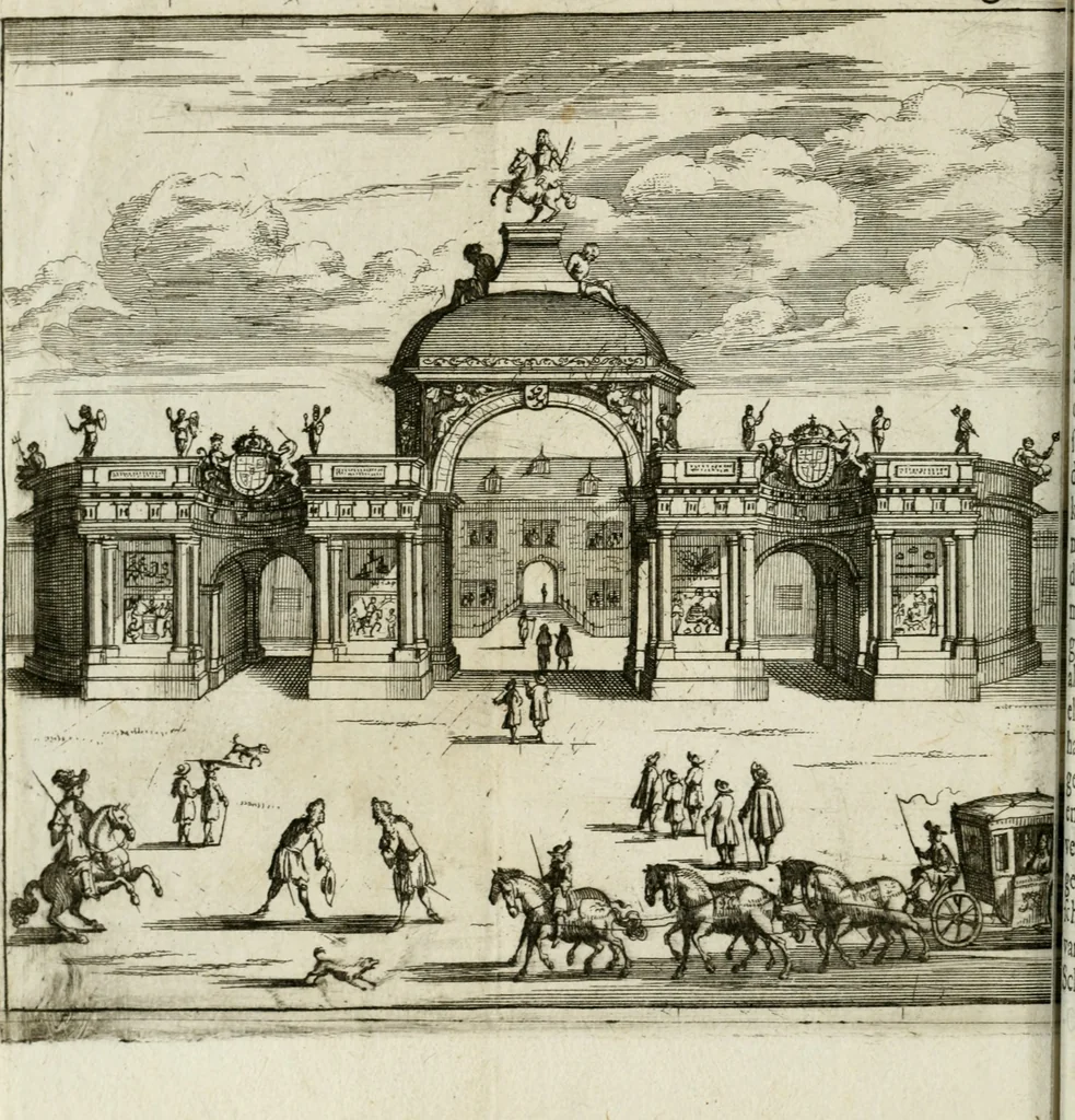 An illustration from De konincklycke triumphe : vertoonende alle de eerpoorten, met desselfs besondere sinne-beelden, en hare beschryvinge, ten getale van in de 60, opgerecht in s' Gravenhage 1691 ter eere van Willem de III koningh van Groot Brittanjen, 1691, leaf 203
