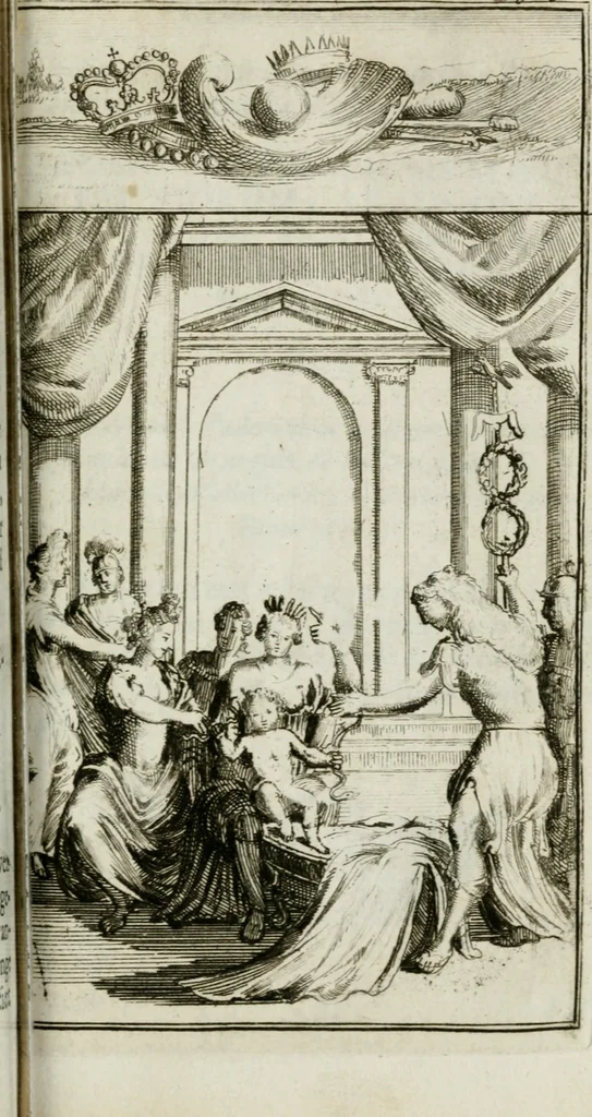 An illustration from De konincklycke triumphe : vertoonende alle de eerpoorten, met desselfs besondere sinne-beelden, en hare beschryvinge, ten getale van in de 60, opgerecht in s' Gravenhage 1691 ter eere van Willem de III koningh van Groot Brittanjen, 1691, leaf 222
