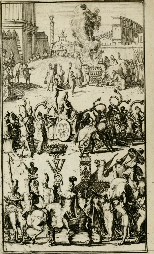 An illustration from De konincklycke triumphe : vertoonende alle de eerpoorten, met desselfs besondere sinne-beelden, en hare beschryvinge, ten getale van in de 60, opgerecht in s' Gravenhage 1691 ter eere van Willem de III koningh van Groot Brittanjen, 1691, leaf 226