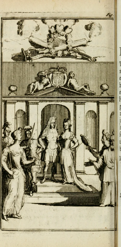 An illustration from De konincklycke triumphe : vertoonende alle de eerpoorten, met desselfs besondere sinne-beelden, en hare beschryvinge, ten getale van in de 60, opgerecht in s' Gravenhage 1691 ter eere van Willem de III koningh van Groot Brittanjen, 1691, leaf 241