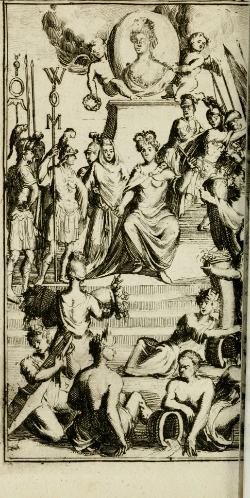 An illustration from De konincklycke triumphe : vertoonende alle de eerpoorten, met desselfs besondere sinne-beelden, en hare beschryvinge, ten getale van in de 60, opgerecht in s' Gravenhage 1691 ter eere van Willem de III koningh van Groot Brittanjen, 1691, leaf 247