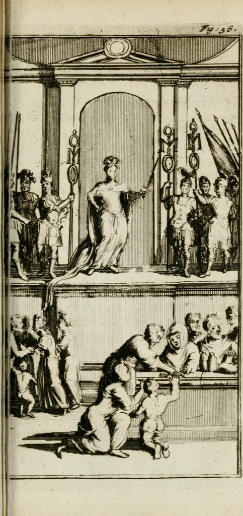 An illustration from De konincklycke triumphe : vertoonende alle de eerpoorten, met desselfs besondere sinne-beelden, en hare beschryvinge, ten getale van in de 60, opgerecht in s' Gravenhage 1691 ter eere van Willem de III koningh van Groot Brittanjen, 1691, leaf 250