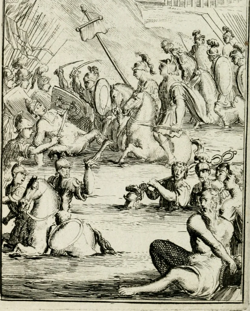 An illustration from De konincklycke triumphe : vertoonende alle de eerpoorten, met desselfs besondere sinne-beelden, en hare beschryvinge, ten getale van in de 60, opgerecht in s' Gravenhage 1691 ter eere van Willem de III koningh van Groot Brittanjen, 1691, leaf 253