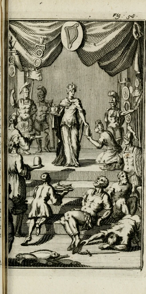 An illustration from De konincklycke triumphe : vertoonende alle de eerpoorten, met desselfs besondere sinne-beelden, en hare beschryvinge, ten getale van in de 60, opgerecht in s' Gravenhage 1691 ter eere van Willem de III koningh van Groot Brittanjen, 1691, leaf 256
