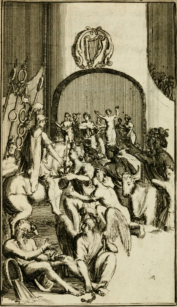 An illustration from De konincklycke triumphe : vertoonende alle de eerpoorten, met desselfs besondere sinne-beelden, en hare beschryvinge, ten getale van in de 60, opgerecht in s' Gravenhage 1691 ter eere van Willem de III koningh van Groot Brittanjen, 1691, leaf 263