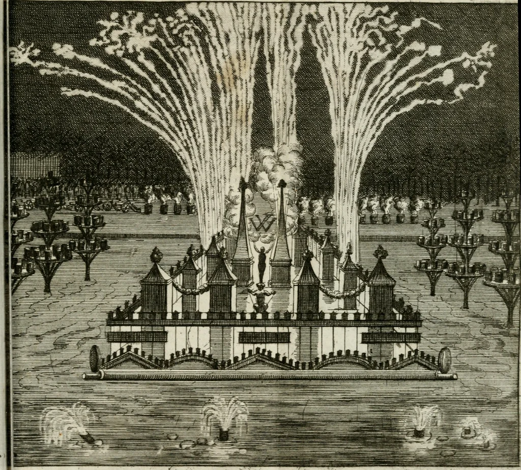 An illustration from De konincklycke triumphe : vertoonende alle de eerpoorten, met desselfs besondere sinne-beelden, en hare beschryvinge, ten getale van in de 60, opgerecht in s' Gravenhage 1691 ter eere van Willem de III koningh van Groot Brittanjen, 1691, leaf 266