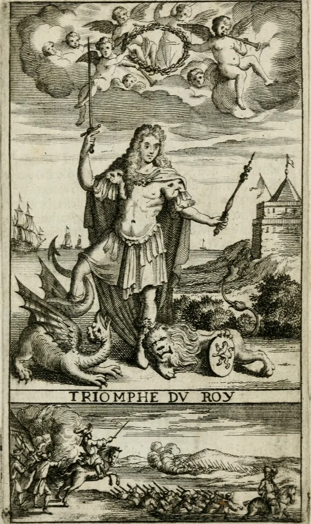 An illustration from De konincklycke triumphe : vertoonende alle de eerpoorten, met desselfs besondere sinne-beelden, en hare beschryvinge, ten getale van in de 60, opgerecht in s' Gravenhage 1691 ter eere van Willem de III koningh van Groot Brittanjen, 1691, leaf 6