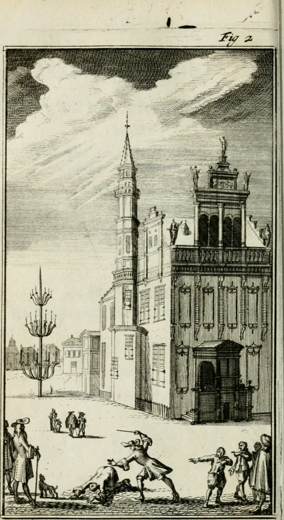 An illustration from De konincklycke triumphe : vertoonende alle de eerpoorten, met desselfs besondere sinne-beelden, en hare beschryvinge, ten getale van in de 60, opgerecht in s' Gravenhage 1691 ter eere van Willem de III koningh van Groot Brittanjen, 1691, leaf 67