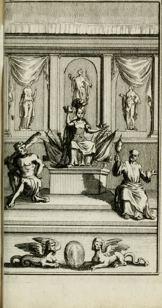 An illustration from De konincklycke triumphe : vertoonende alle de eerpoorten, met desselfs besondere sinne-beelden, en hare beschryvinge, ten getale van in de 60, opgerecht in s' Gravenhage 1691 ter eere van Willem de III koningh van Groot Brittanjen, 1691, leaf 88