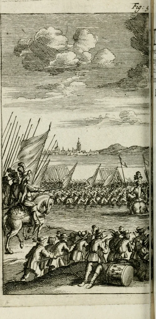 An illustration from De konincklycke triumphe : vertoonende alle de eerpoorten, met desselfs besondere sinne-beelden, en hare beschryvinge, ten getale van in de 60, opgerecht in s' Gravenhage 1691 ter eere van Willem de III koningh van Groot Brittanjen, 1691, leaf 91