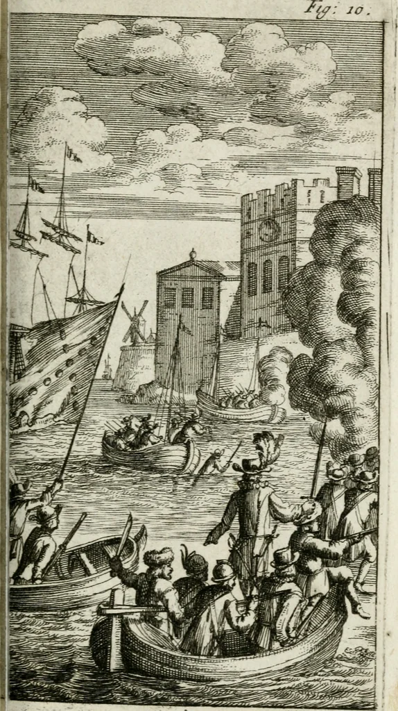 An illustration from De konincklycke triumphe : vertoonende alle de eerpoorten, met desselfs besondere sinne-beelden, en hare beschryvinge, ten getale van in de 60, opgerecht in s' Gravenhage 1691 ter eere van Willem de III koningh van Groot Brittanjen, 1691, leaf 94