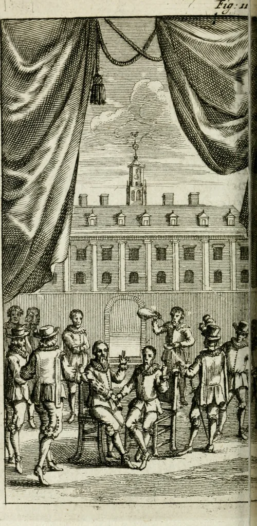 An illustration from De konincklycke triumphe : vertoonende alle de eerpoorten, met desselfs besondere sinne-beelden, en hare beschryvinge, ten getale van in de 60, opgerecht in s' Gravenhage 1691 ter eere van Willem de III koningh van Groot Brittanjen, 1691, leaf 97