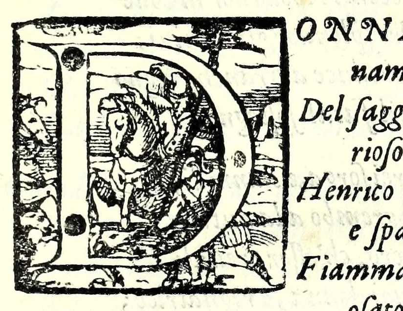 An illustration from De la glorie d'Evropa : al sereniss. Don. Cosimo Medici, principe di Toscana : parte prima [-seconda], scritte e dedicate ne le reali nozze sue, e de la serenissima sua sposa l'arciduchessa Maria Maddalena d'Avstria, principessa di Toscana, 1608, leaf 109