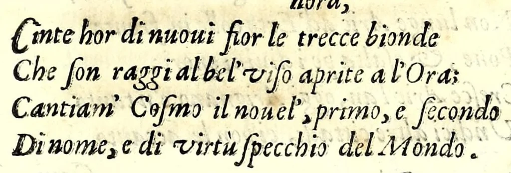 An illustration from De la glorie d'Evropa : al sereniss. Don. Cosimo Medici, principe di Toscana : parte prima [-seconda], scritte e dedicate ne le reali nozze sue, e de la serenissima sua sposa l'arciduchessa Maria Maddalena d'Avstria, principessa di Toscana, 1608, leaf 11