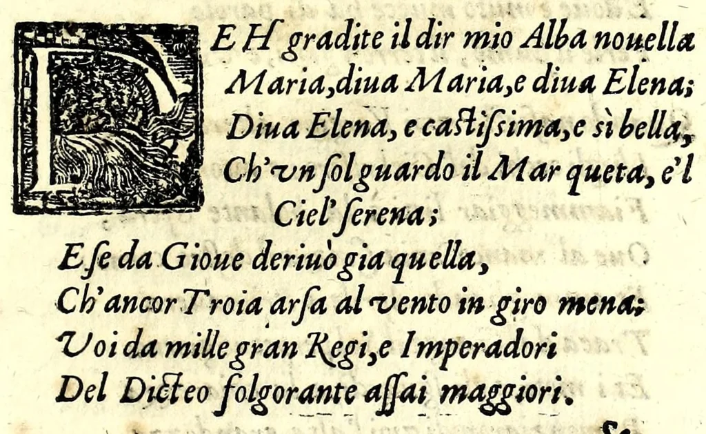 An illustration from De la glorie d'Evropa : al sereniss. Don. Cosimo Medici, principe di Toscana : parte prima [-seconda], scritte e dedicate ne le reali nozze sue, e de la serenissima sua sposa l'arciduchessa Maria Maddalena d'Avstria, principessa di Toscana, 1608, leaf 51