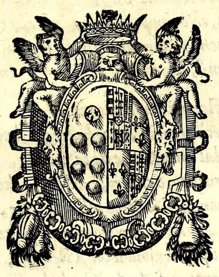 An illustration from De la glorie d'Evropa : al sereniss. Don. Cosimo Medici, principe di Toscana : parte prima [-seconda], scritte e dedicate ne le reali nozze sue, e de la serenissima sua sposa l'arciduchessa Maria Maddalena d'Avstria, principessa di Toscana, 1608, leaf 83
