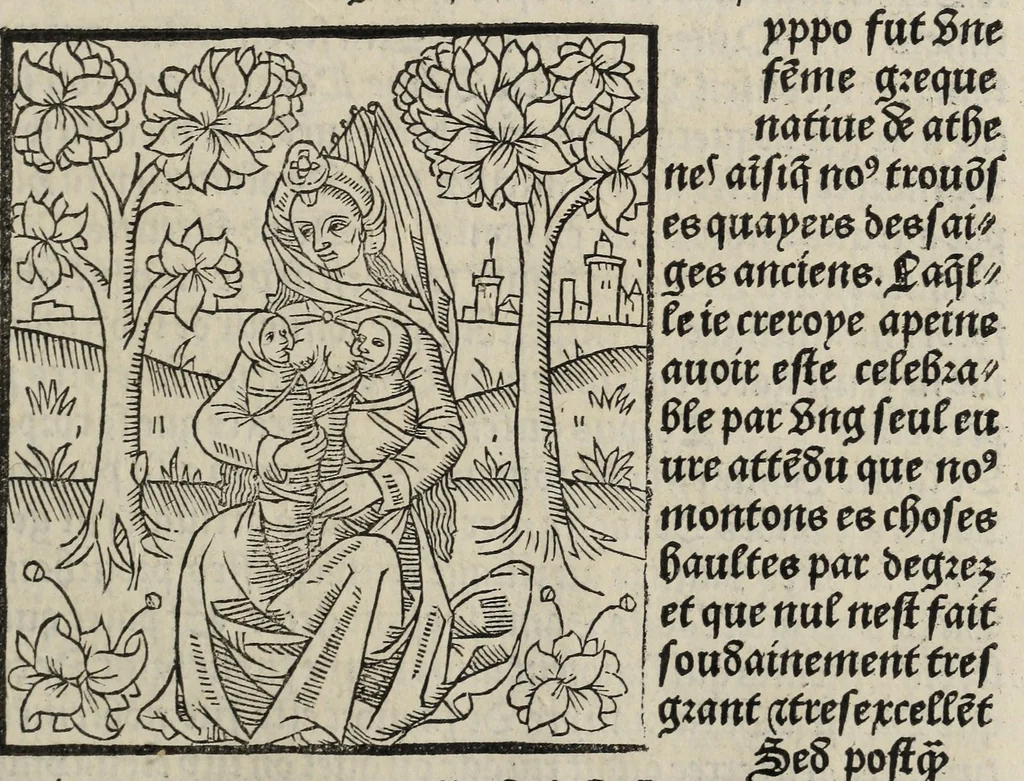 An illustration from De la louenge et vertu des nobles et cleres dames : de Jehan bocasse ; [traslate & iprime nouellemet a paris], leaf 151