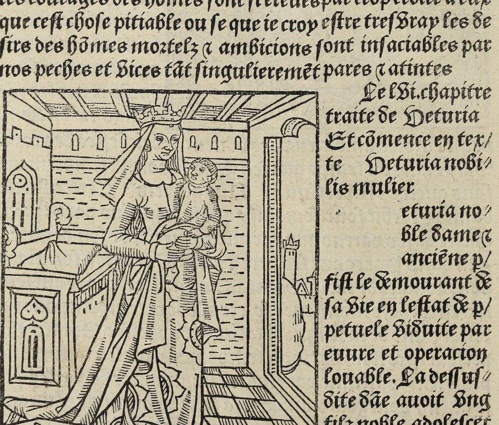 An illustration from De la louenge et vertu des nobles et cleres dames : de Jehan bocasse ; [traslate & iprime nouellemet a paris], leaf 154