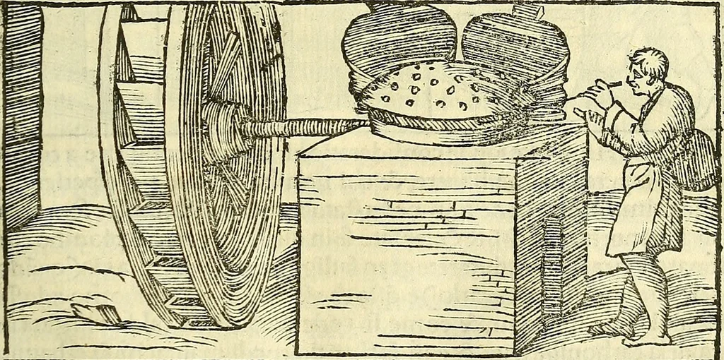 An illustration from De la pirotechnia : Libri X. doue ampiamente si tratta non solo di ogni sorte & diuersita di miniere, ma anchora quanto si ricerca intorno à la prattica di quelle cose di quel che si appartiene à l'arte de la fusione ouer gitto de metalli come d'ogni altra cosa simile à questa, 1540, leaf 134