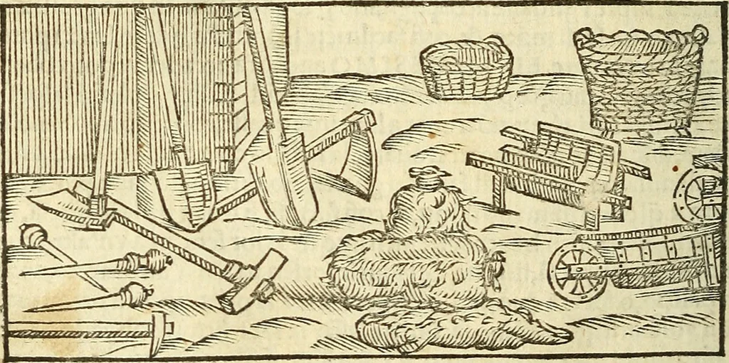 An illustration from De la pirotechnia : Libri X. doue ampiamente si tratta non solo di ogni sorte & diuersita di miniere, ma anchora quanto si ricerca intorno à la prattica di quelle cose di quel che si appartiene à l'arte de la fusione ouer gitto de metalli come d'ogni altra cosa simile à questa, 1540, leaf 19