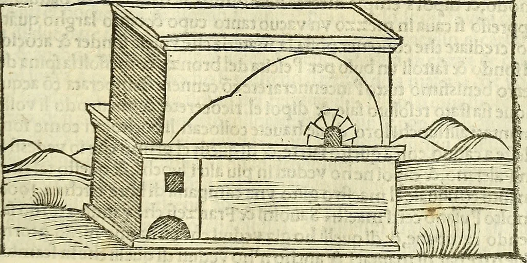 An illustration from De la pirotechnia : Libri X. doue ampiamente si tratta non solo di ogni sorte & diuersita di miniere, ma anchora quanto si ricerca intorno à la prattica di quelle cose di quel che si appartiene à l'arte de la fusione ouer gitto de metalli come d'ogni altra cosa simile à questa, 1540, leaf 226