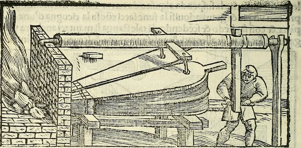 An illustration from De la pirotechnia : Libri X. doue ampiamente si tratta non solo di ogni sorte & diuersita di miniere, ma anchora quanto si ricerca intorno à la prattica di quelle cose di quel che si appartiene à l'arte de la fusione ouer gitto de metalli come d'ogni altra cosa simile à questa, 1540, leaf 241