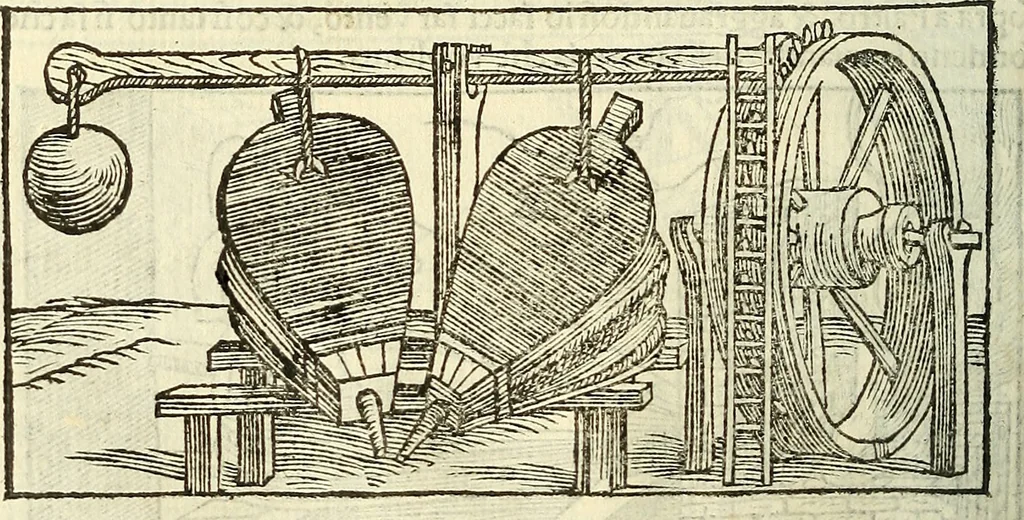 An illustration from De la pirotechnia : Libri X. doue ampiamente si tratta non solo di ogni sorte & diuersita di miniere, ma anchora quanto si ricerca intorno à la prattica di quelle cose di quel che si appartiene à l'arte de la fusione ouer gitto de metalli come d'ogni altra cosa simile à questa, 1540, leaf 241