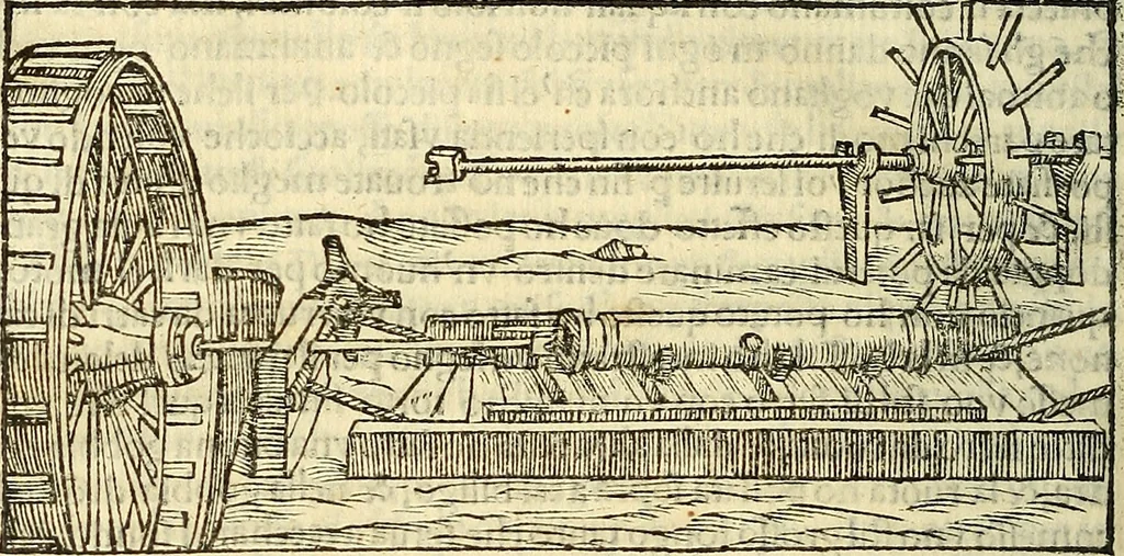 An illustration from De la pirotechnia : Libri X. doue ampiamente si tratta non solo di ogni sorte & diuersita di miniere, ma anchora quanto si ricerca intorno à la prattica di quelle cose di quel che si appartiene à l'arte de la fusione ouer gitto de metalli come d'ogni altra cosa simile à questa, 1540, leaf 245